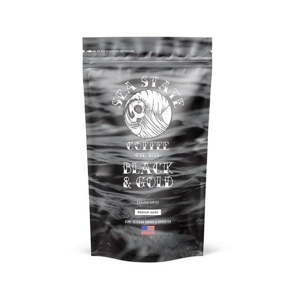 Sea State Coffee Ground Coffee Black and Gold Medium Dark Roast 12oz
