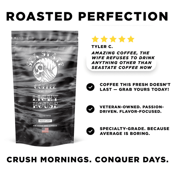 Sea State Coffee Lighthouse Ground Coffee Single-Origin Costa Rican Honey Process Arabica Medium-Light Roast 1-Count 12 oz