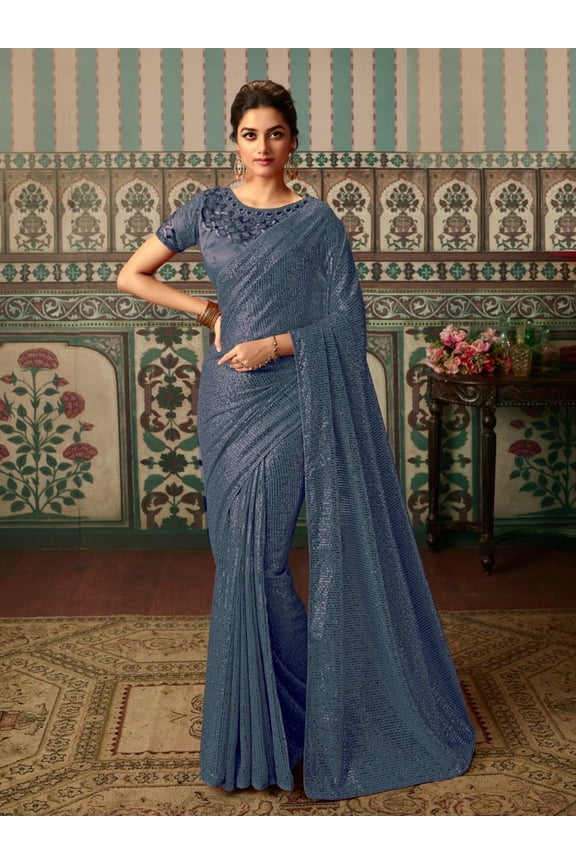 Sea-Storm Designer Party Wear Georgette Sequin Saree