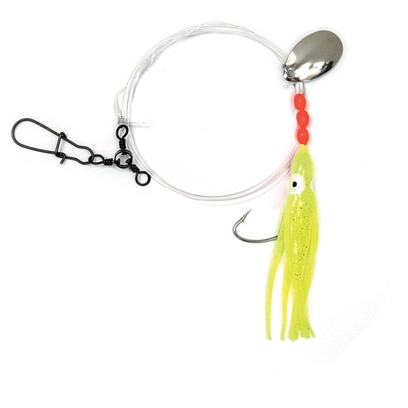 Sea Striker 365-Y Squid Skirt Rig with Spinner, 3", 1/0 Wide Gap Hook