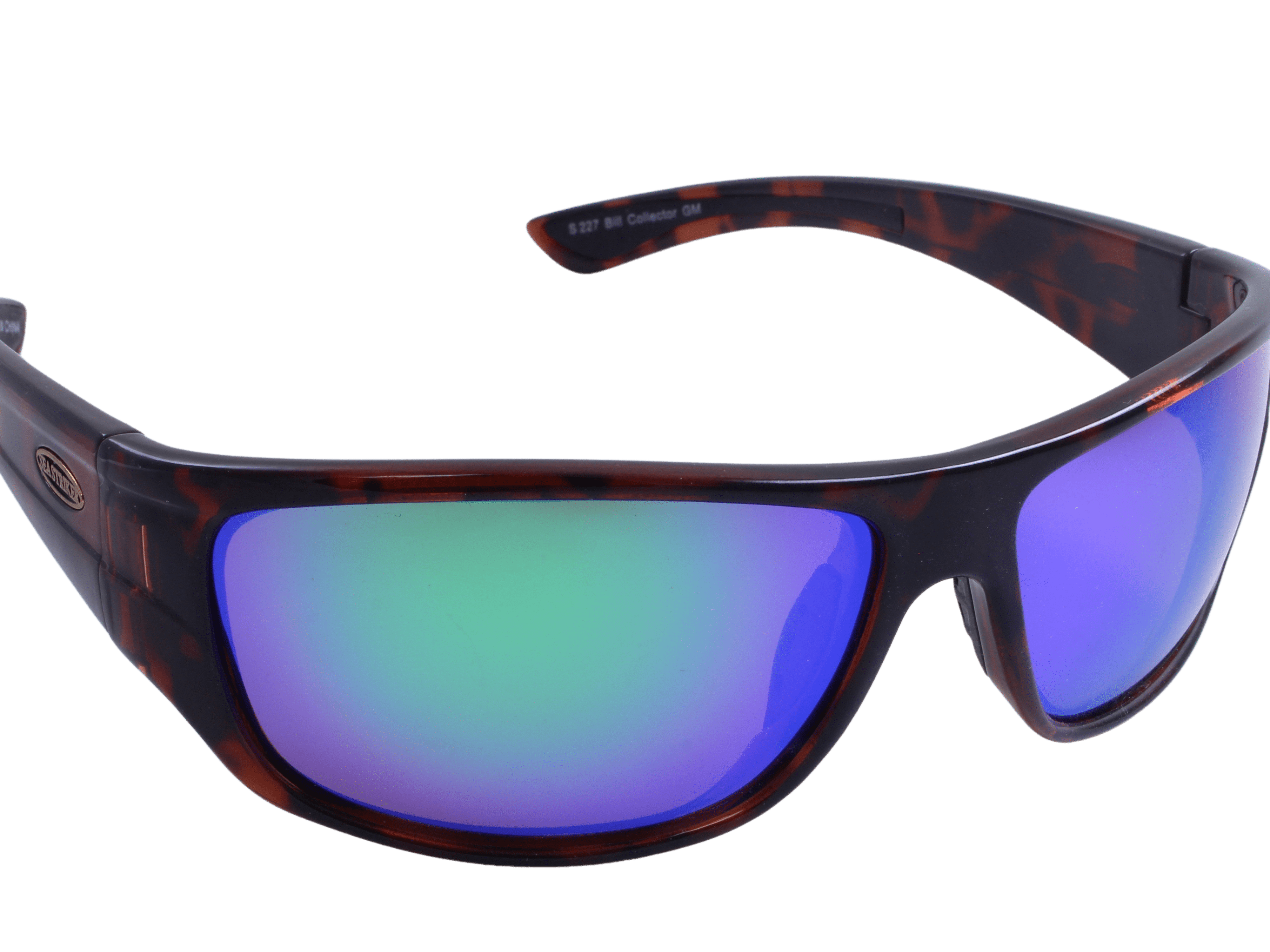 Sea Striker Bill Collector Sports Beach Fishing Mens Polarized Sunglasses  Wraparound Tortoise Frame w/Green Mirror Lens 