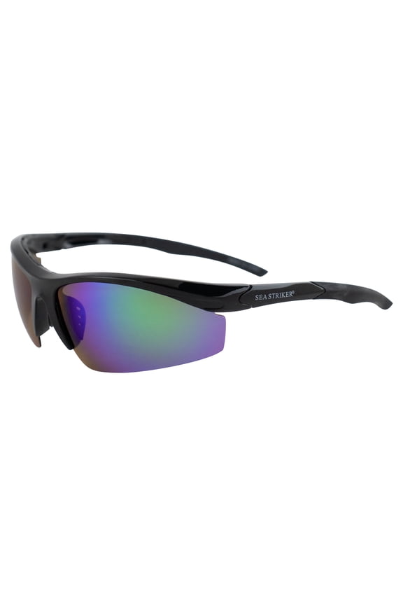 Captain's Choice Beach Boating Fishing Polarized Sunglasses Men Women Black Frame w/Green Mirror Lens