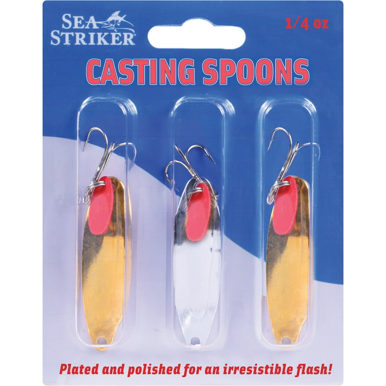 Sea Striker Casting Spoon Saltwater Fishing Lure w/ Teaser Tab, 1/4 Ounce,  3-pack, Fishing Spoons 