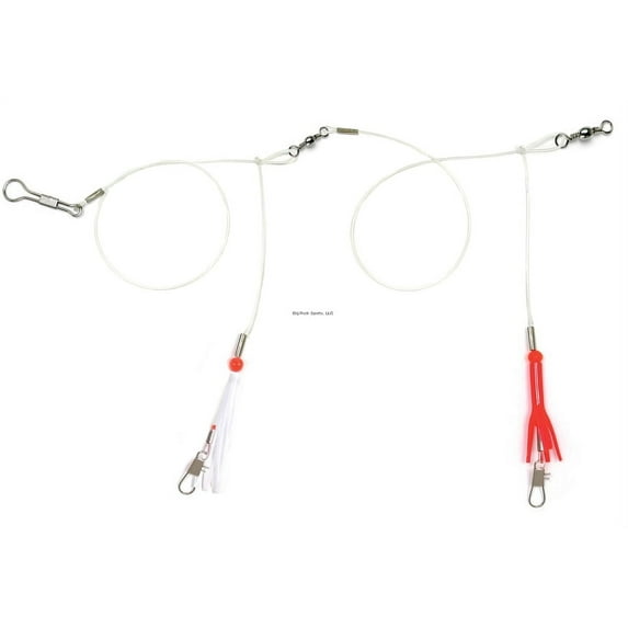 Sea Striker Double-drop Bottom Fishing Rig, Red/White Skirts, 40# Mono