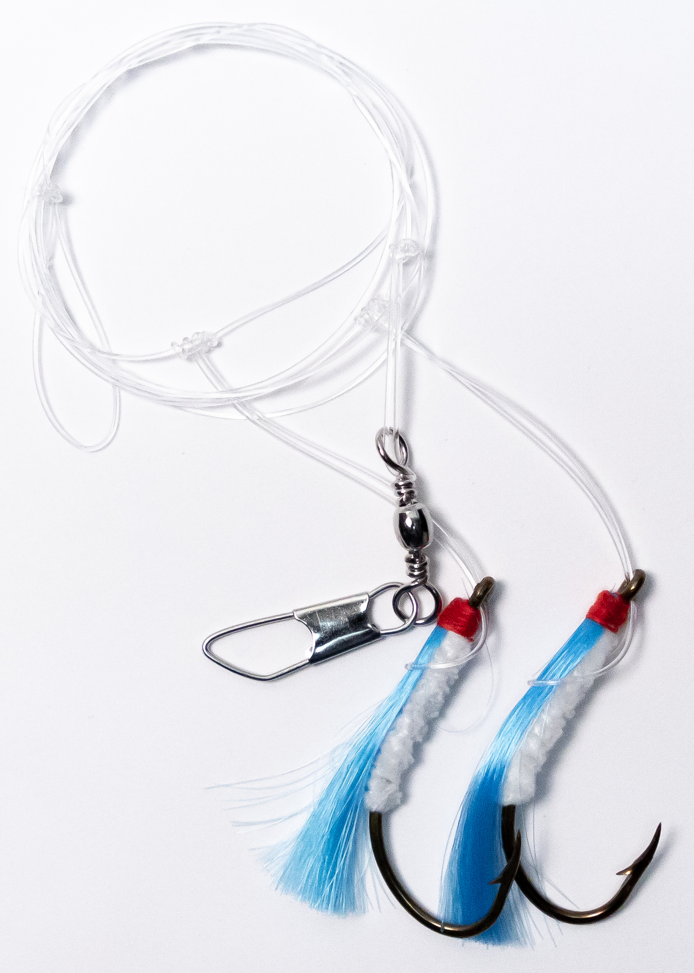 Sea Striker Double-drop Shrimp Fly Fishing Rig, Blue/White Flies, 60# Leader Line, #7/0 Hooks - image 1 of 2