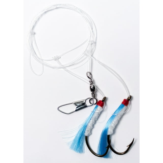 Sea Striker Double-drop Shrimp Fly Fishing Rig, Blue/White Flies, 60# Leader Line, #7/0 Hooks