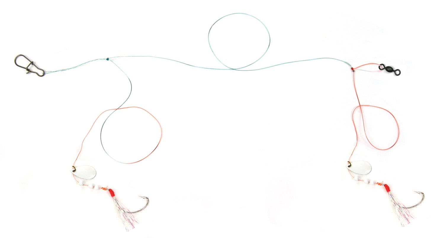 Sea Striker Flounder Fishing Rig w/ Pearl Mylar, 30 Mono, Size 2/0 Hooks, 12pack