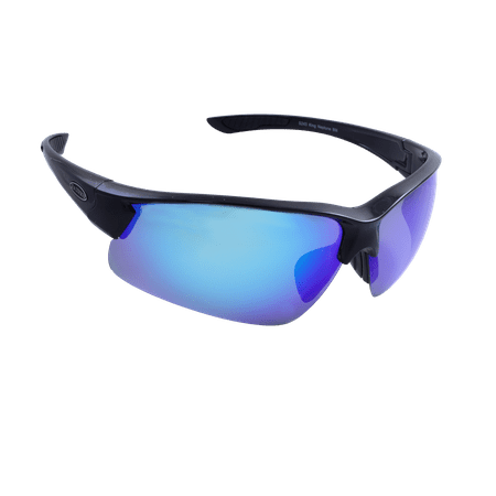 Sea Striker King Neptune Beach Boating Fishing Polarized Sunglasses Men Women Black Frame w/Blue Mirror Lens
