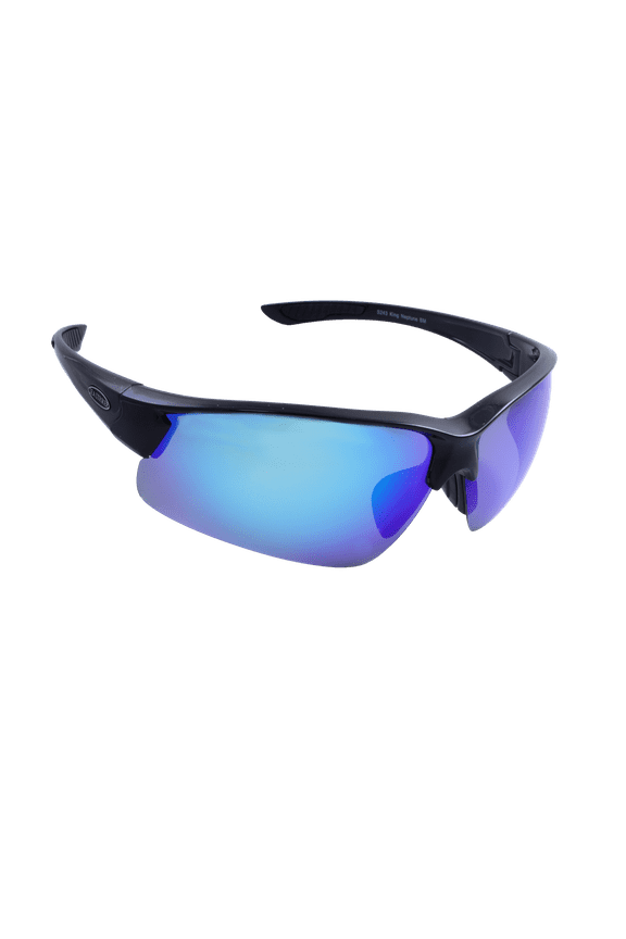 King Neptune Beach Boating Fishing Polarized Sunglasses Men Women Black Frame w/Blue Mirror Lens