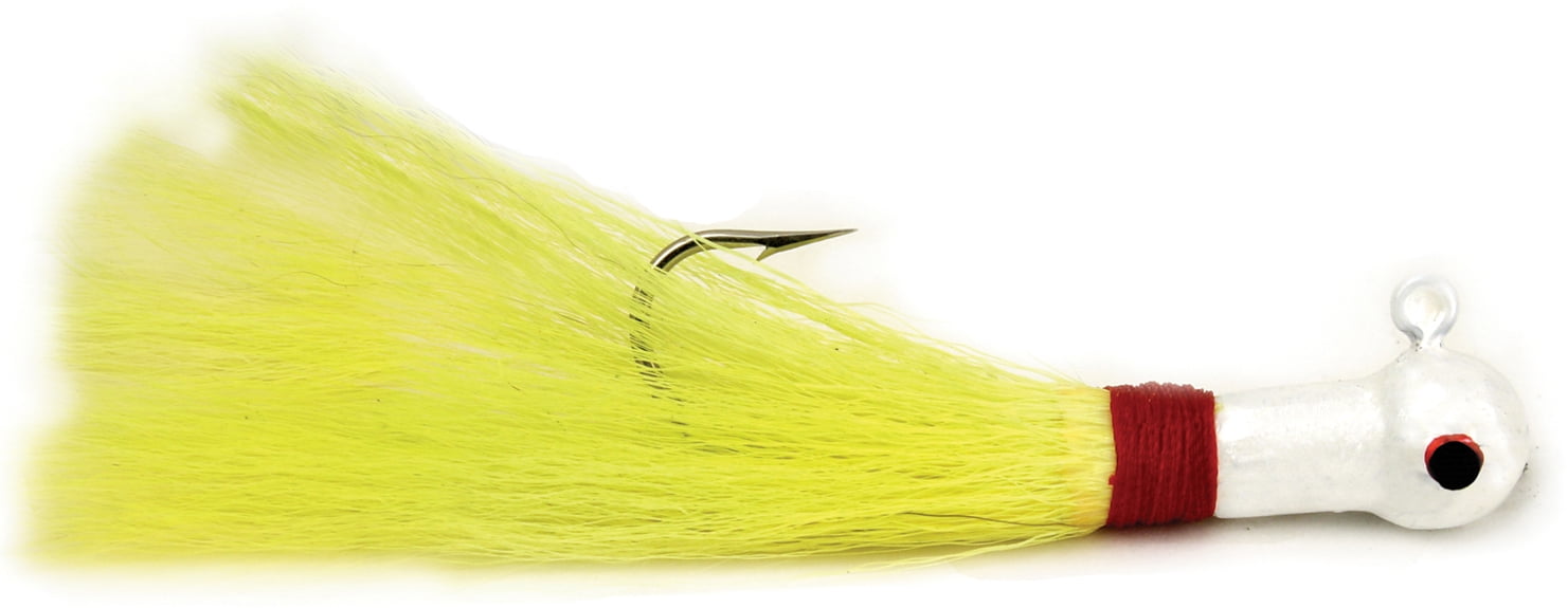 Sea Striker Popeye Bucktail Jig Fishing Lure, White & Yellow, Size 4, 3