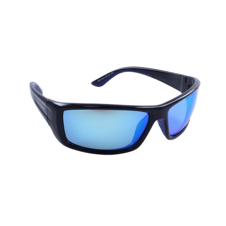 Sea Striker Rum Runner Beach Boating Fishing Polarized Sunglasses Men Women Black Frame w/Blue Mirror Lens