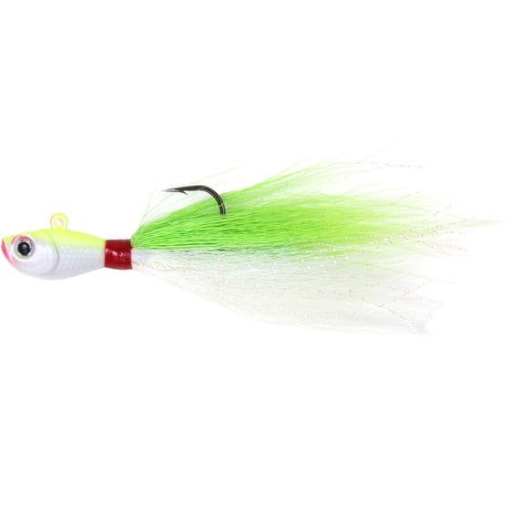 Sea Striker Bucktail Jig, Holographic Eyes, Black Nickel, 4oz, Chartreuse/White