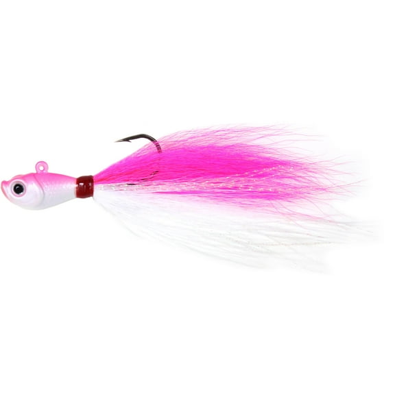 Sea Striker Bucktail Jig, Holographic Eyes, Black Nickel, 4oz, Pink/White