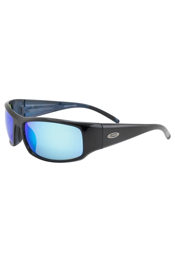 Thresher Beach Boating Fishing Polarized Sunglasses Men Women Black Frame w/Blue Mirror Lens