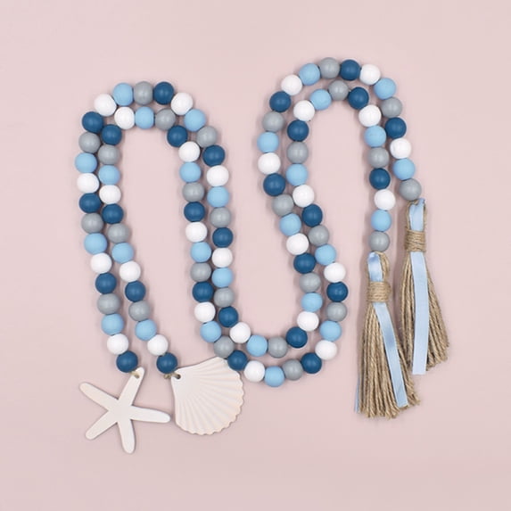Sea Style Wooden Bead Garland with Tassel and Wooden Home Sign Rustic Farmhouse Tiered Tray Decorations