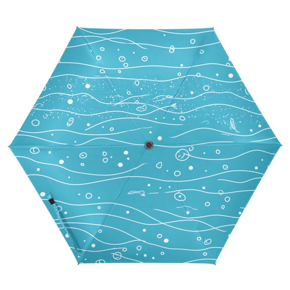 Sea Surface Pattern Folding Umbrella UV50+ Waterproof Sun Protection Auto Open Close Compact Fiberglass Frame