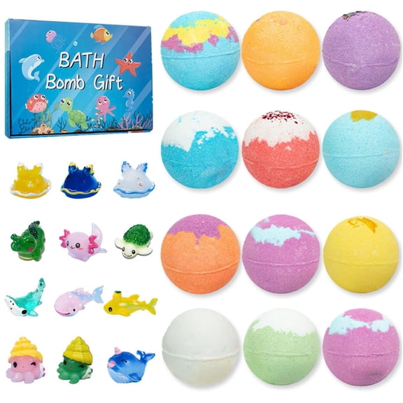 Sea Surprise Bath Bombs,12Pc Organic Fizzy Bath Bomb Gift Set with Hidden Ocean Toys,Gentle & Scented,Relaxing Sensory Spa Experience,Ideal,Birthday,Holiday Gift for Adults,Makeup Organizers