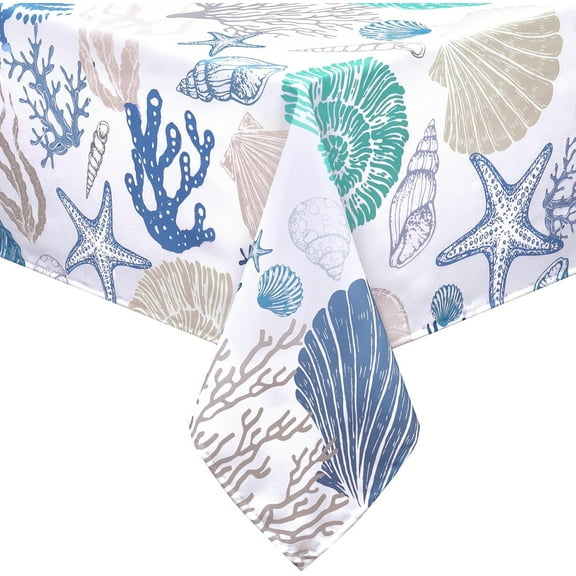 Sea Tablecloth Rectangular 60" x 120", Waterproof Stainproof Spillproof Table Cloths, Washable Polyester Beach Theme Table Cloth Wrinkle Resistant Table Cover for Dining/Party/Picnic/Decoration