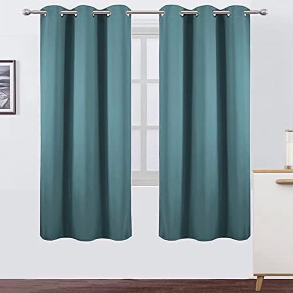 Sea Teal Thermal Blackout Curtains/42 x 72 Inch/Set of 2 Panels Room Darkening Curtains for Bedroom