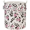 thumbnail image 1 of Sea Team 19.7 x 15.7 Inches Large Sized Folding Cylindric Canvas Fabric Laundry Hamper Storage Basket with Floral Pattern, Pink & Black, 1 of 7