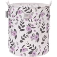 thumbnail image 1 of Sea Team 19.7 x 15.7 Inches Large Sized Folding Cylindric Canvas Fabric Laundry Hamper Storage Basket with Floral Pattern, Purple & Grey, 1 of 7