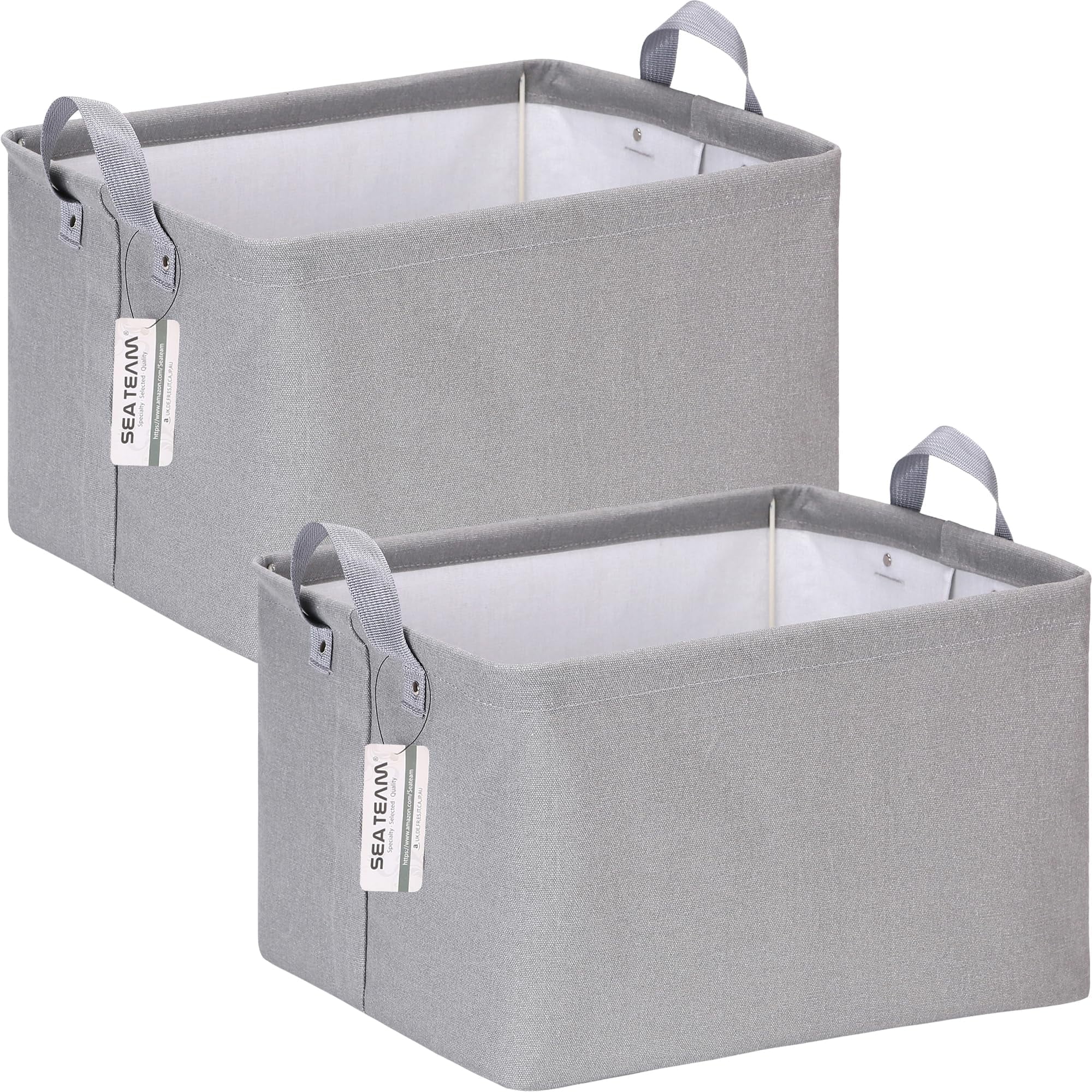 Sea Team 2-Pack Large Canvas Storage Bins for Shelves with Metal Frame, Rectangle Storage Baskets, Closet Organizers, Foldable Laundry Hampers, Containers for Clothing, Blankets, Toys, Grey