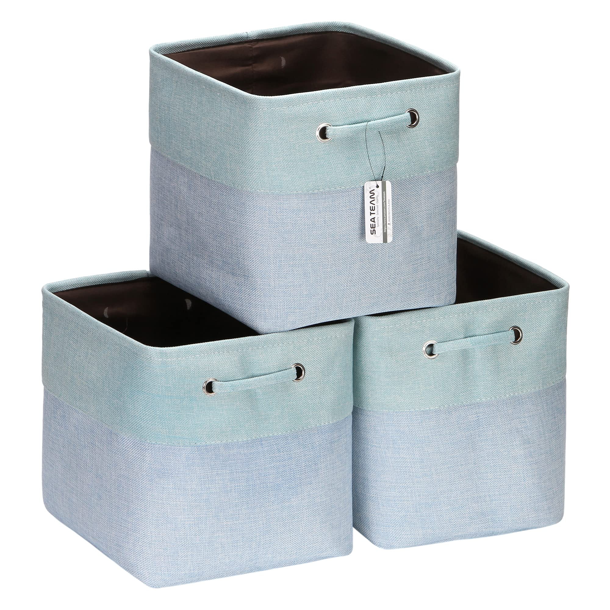 Sea Team 3Pack Canvas Fabric Storage Bin Set, Cloth Storage Baskets