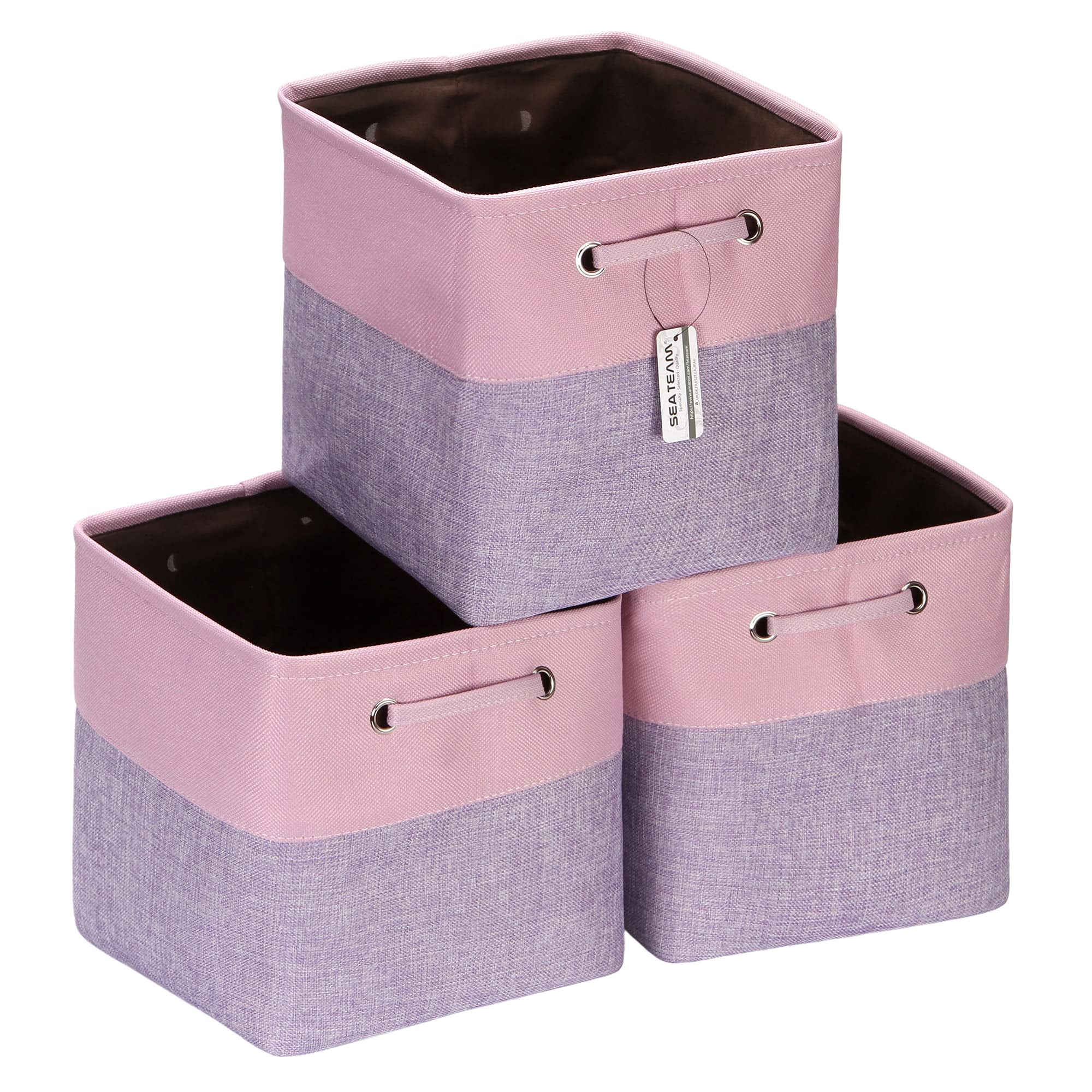 Sea Team 3Pack Canvas Fabric Storage Bin Set, Cloth Storage Baskets