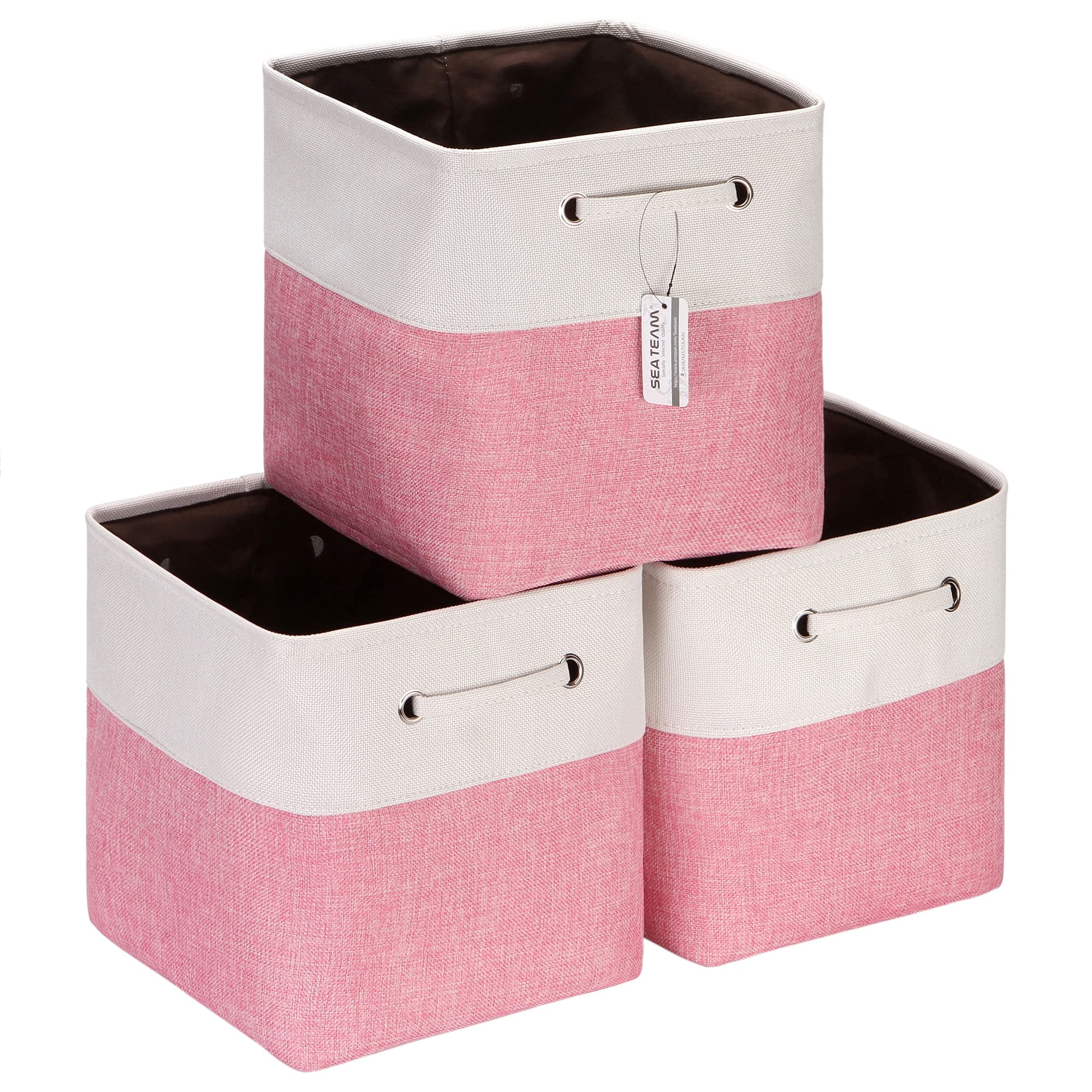 Sea Team 3-Pack Canvas Fabric Storage Bin Set, Cloth Storage Baskets ...