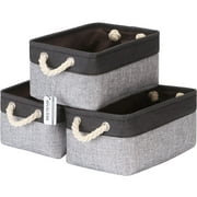 Sea Team 3-Pack Small Storage Basket Set, Storage Cube Organizer, Storage Bins, 12 x 8 x 5 Inches, Rectangle Canvas Fabric Collapsible Shelf Box with Handles, Grey & Black