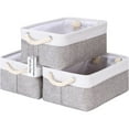 thumbnail image 1 of Sea Team 3-Pack Small Storage Basket Set, Storage Cube Organizer, Storage Bins, 12 x 8 x 5 Inches, Rectangle Canvas Fabric Collapsible Shelf Box with Handles, Grey & White, 1 of 7
