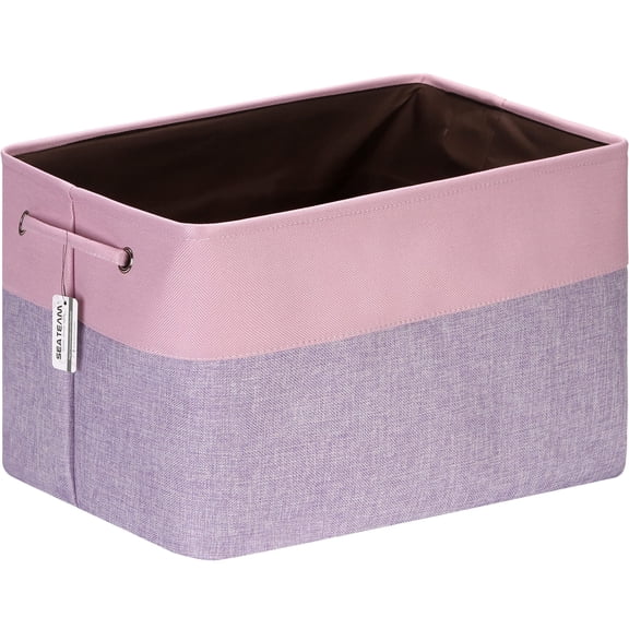 Sea Team 3-Pack Extra Large Storage Basket Set, Trunk Organizer, Clothes Toys Bin, 22 x 15 x 13 Inches, Rectangular Canvas Fabric Collapsible Shelf Box with Handles, Lavender & Orchid