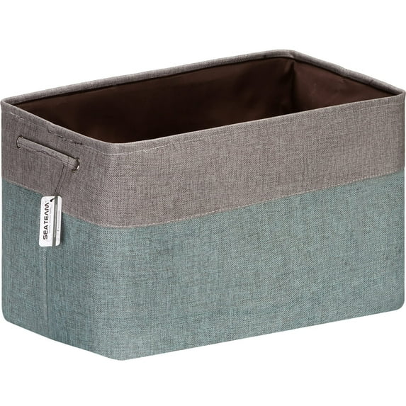 Sea Team 3-Pack Extra Large Storage Basket Set, Trunk Organizer, Clothes Toys Bin, 22 x 15 x 13 Inches, Rectangular Canvas Fabric Collapsible Shelf Box with Handles, Stone Blue & Grey