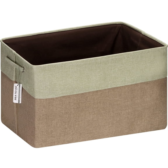 Sea Team 3-Pack Extra Large Storage Basket Set, Trunk Organizer, Clothes Toys Bin, 22 x 15 x 13 Inches, Rectangular Canvas Fabric Collapsible Shelf Box with Handles, Olive & Lime
