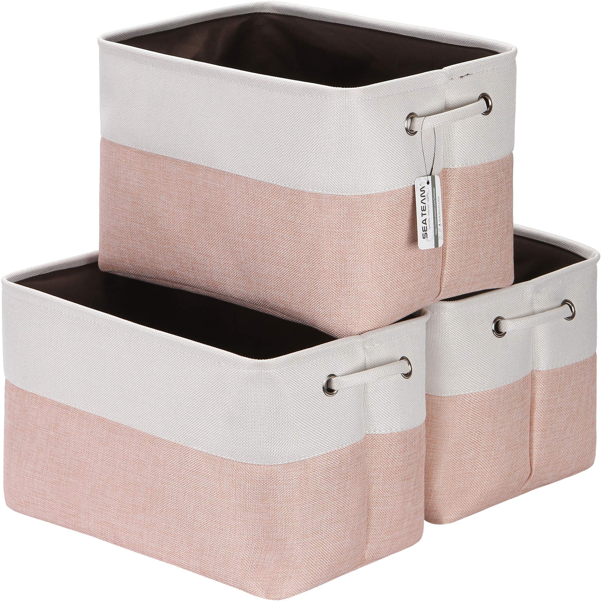 Sea Team 3Pack Large Canvas Fabric Storage Bin Set, Cloth Storage