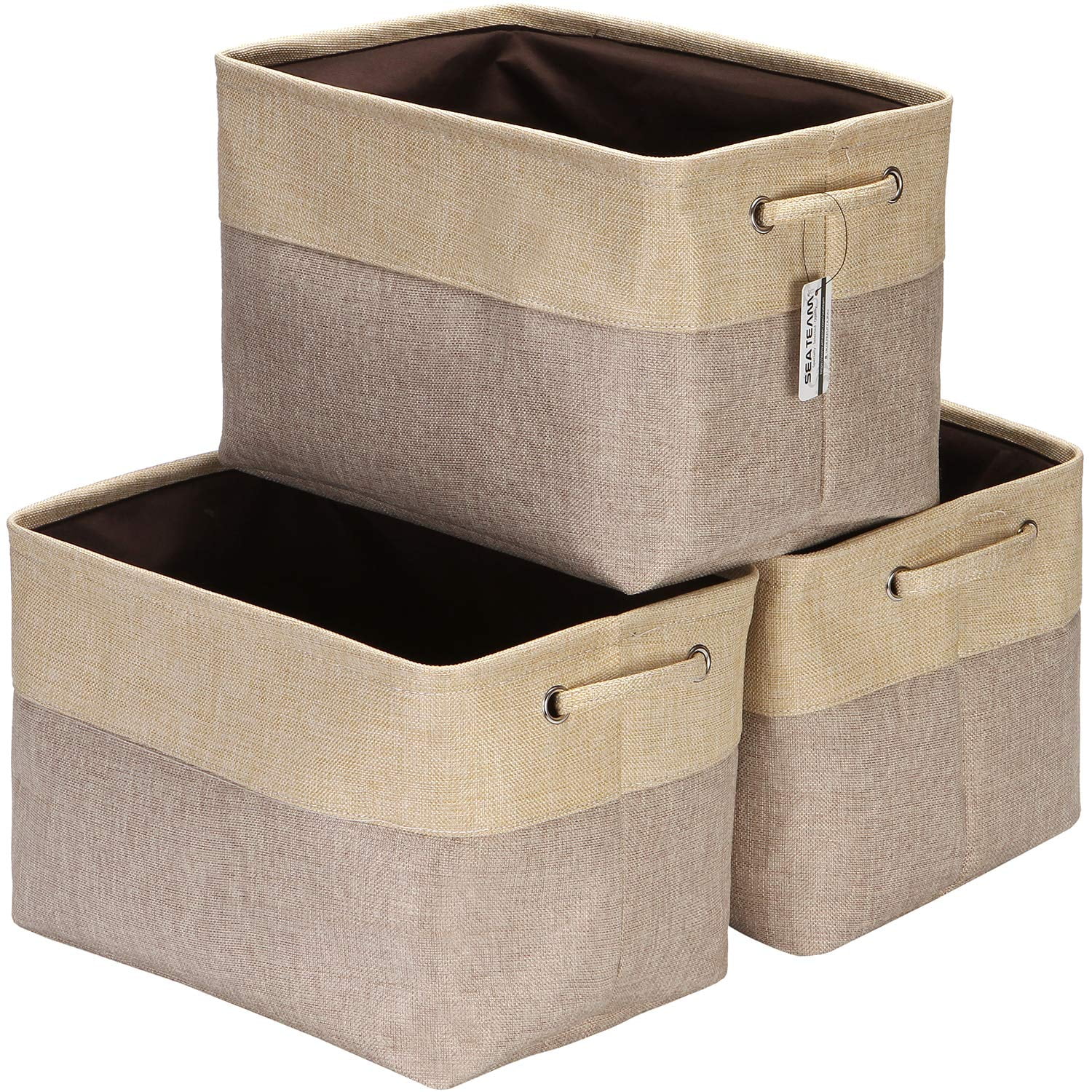 Sea Team 3-Pack Large Collapsible Canvas Storage Bins, 15x10x10 Inches ...