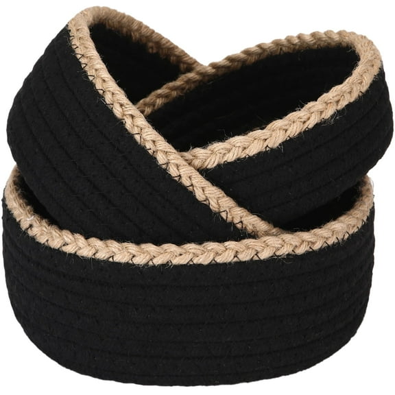 Sea Team 3-Pack Small Cotton Rope Storage Basket Set - Portable Round Organizers with Jute Braid for Small Items, Keys, Makeup & Trinkets