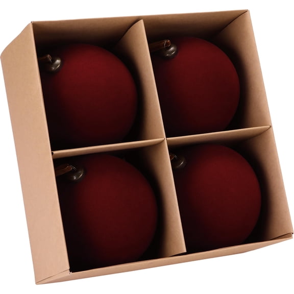 Sea Team 4-Pack Large Flocked Velvet Christmas Tree Ball Ornaments Set, Hanging Velour Baubles, Shatterproof Plastic Decorations for Xmas Tree, Wreath, Garland, 150mm/5.91 Inches, Burgundy