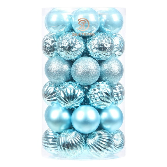 Sea Team 41-Pack Christmas Ball Ornaments with Strings, 60mm/2.36-Inch Medium Size Baubles, Shatterproof Plastic Christmas Bulbs, Hanging Decorations for Xmas Tree, Holiday, Wedding, Party, Babyblue