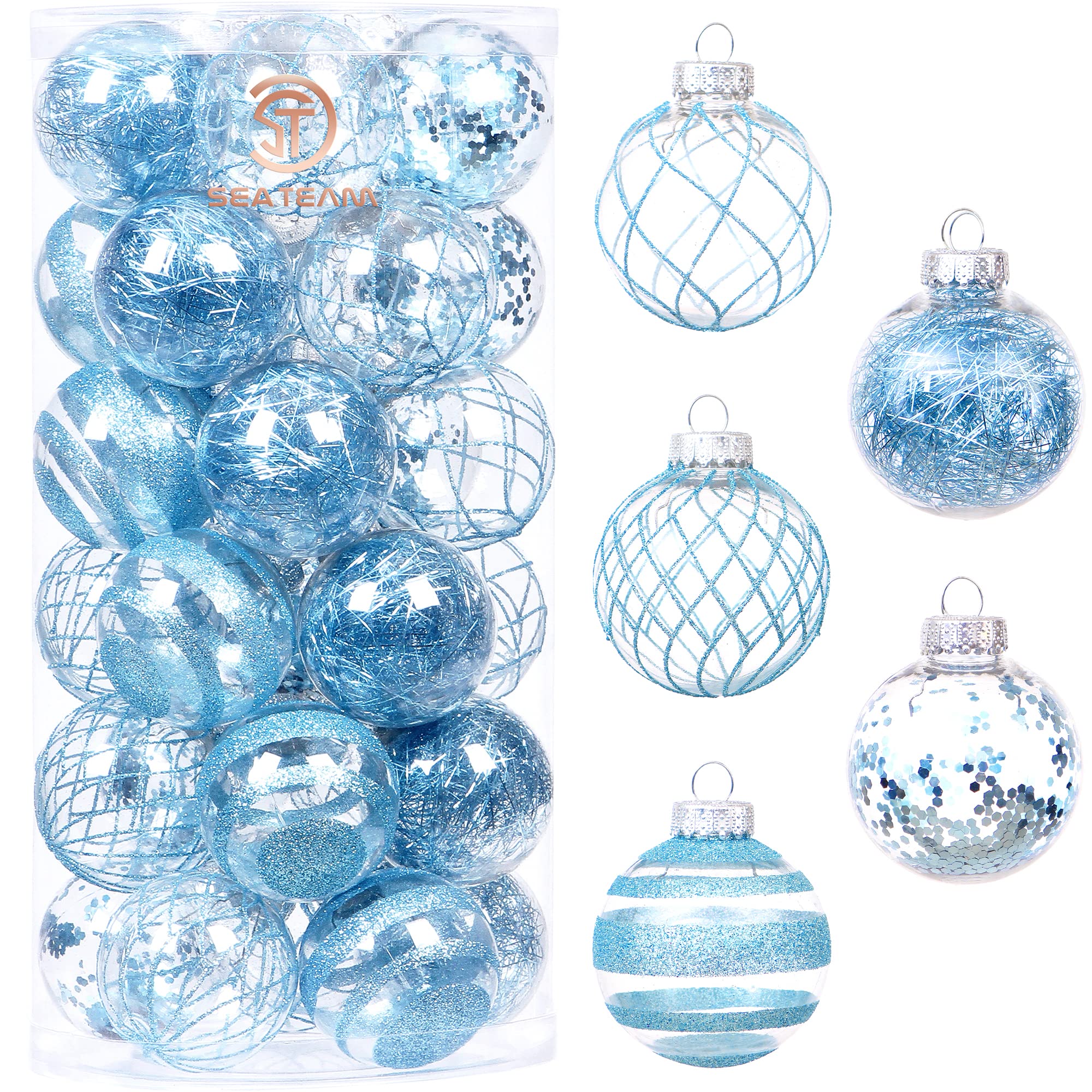 Blue plastic christmas ball ornaments