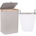 thumbnail image 1 of Sea Team 66L Large Capacity Laundry Hamper with Lid, Removable Bag & Bamboo Handles, Foldable Dirty Clothes Bin for Bathroom, Bedroom, Dorm & Closet, Grey, 1 of 7
