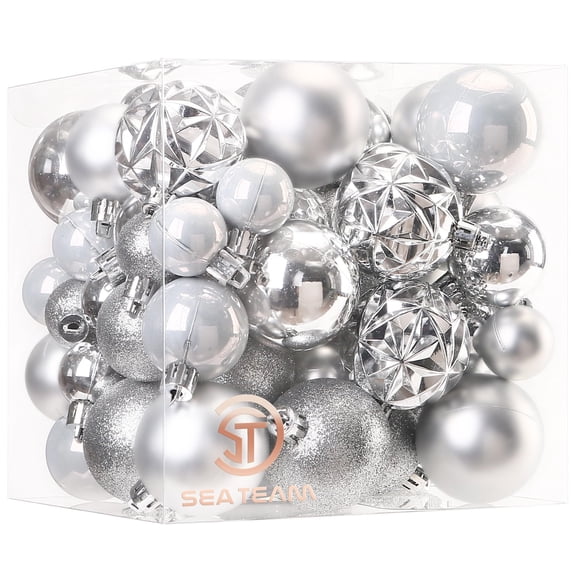 Sea Team 70-Pack Shatterproof Plastic Christmas Ball Ornaments Set, Multi-Size Christmas Baubles, Hanging Decorations for Xmas Tree, Wreath, Garland, 1.18 - 1.97 Inches, Silver