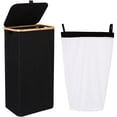 thumbnail image 1 of Sea Team 90L Extra Large Capacity Laundry Hamper with Lid, Removable Bag & Bamboo Handles, Foldable Dirty Clothes Bin for Family, Laundry Room, Bedroom & Closet, Black, 1 of 8