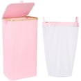 thumbnail image 1 of Sea Team 90L Extra Large Capacity Laundry Hamper with Lid, Removable Bag & Bamboo Handles, Foldable Dirty Clothes Bin for Family, Laundry Room, Bedroom & Closet, Pink, 1 of 8