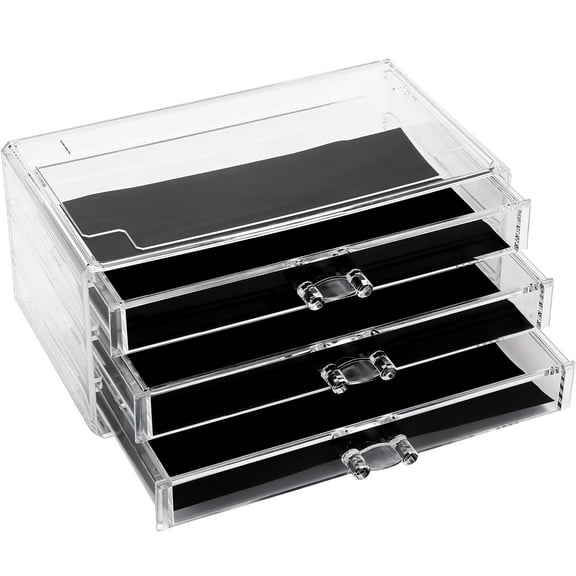 Sea Team Clear Makeup Organizer with Drawers, Acrylic Plastic Cosmetic Display Case, Jewelry Storage Box, Holder for Dresser, Bathroom, Vanity, Countertop (3 Middle Drawers)