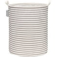 thumbnail image 1 of Sea Team Collapsible Canvas Fabric Laundry Hamper with Handles, Cylindric Waterproof Storage Basket, Closet Organizer, 19.7 x 15.7 Inches, Grey Stripe, 1 of 6