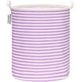 thumbnail image 1 of Sea Team Collapsible Canvas Fabric Laundry Hamper with Handles, Cylindric Waterproof Storage Basket, Closet Organizer, 19.7 x 15.7 Inches, Purple Stripe, 1 of 6