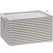 Sea Team Collapsible Extra Large Canvas Fabric Storage Basket with Handles, Rectangle Waterproof Storage Bin, Box, Cube, Foldable Shelf Basket, Closet Organizer, 22 x 15 x 13 Inches, Grey Stripe