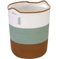 thumbnail image 1 of Sea Team Large Size Cotton Rope Woven Storage Basket Laundry Hamper with Handles, 14 x 20 inches, Green & Brown, 1 of 6
