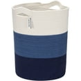 thumbnail image 1 of Sea Team Large Size Cotton Rope Woven Storage Basket Laundry Hamper with Handles, 14 x 20 inches, White & Navy, 1 of 5